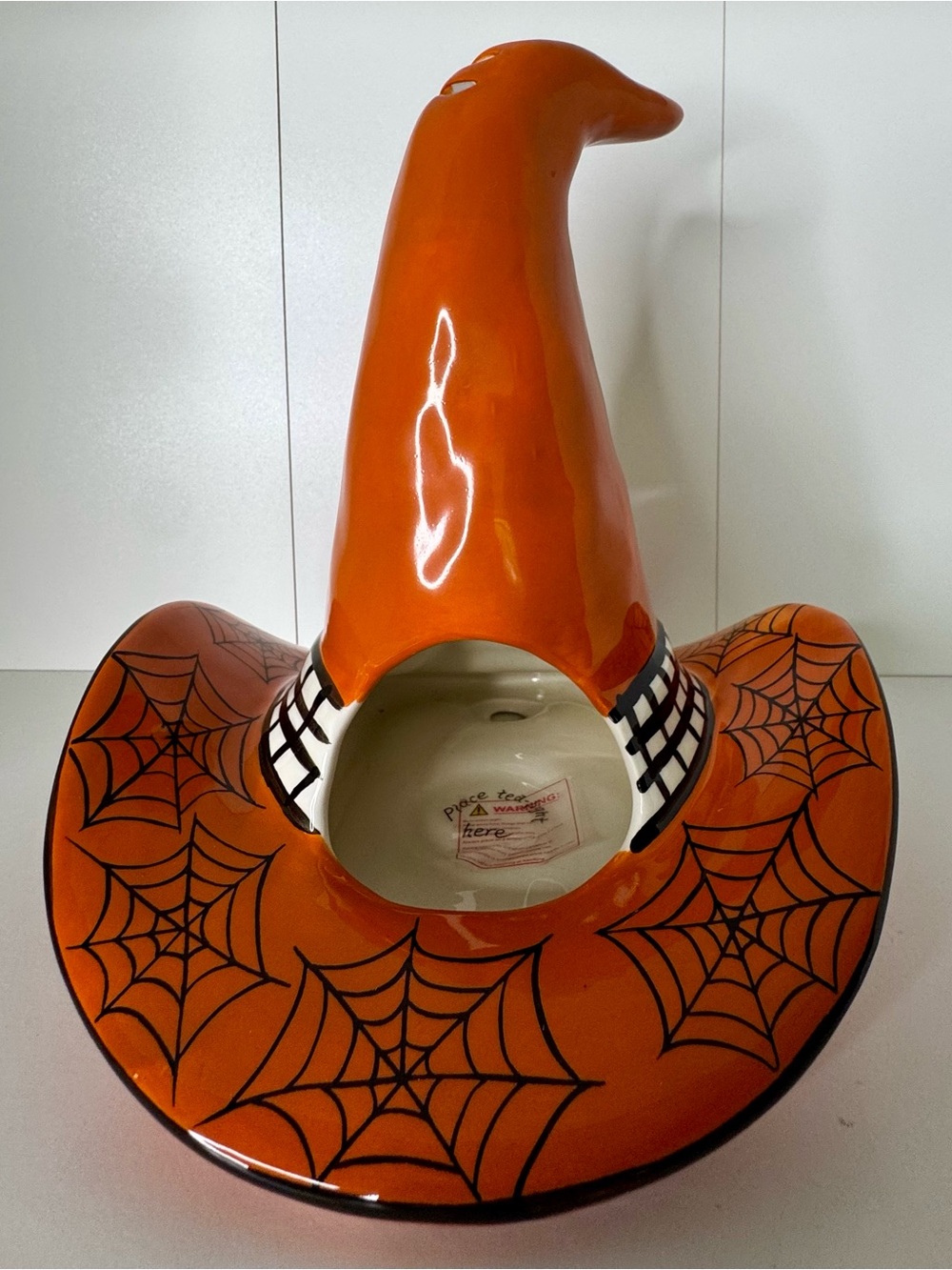 Blue Sky October 31 Orange Tea Light Ceramic Witch Hat NWT - Picture 9 of 12